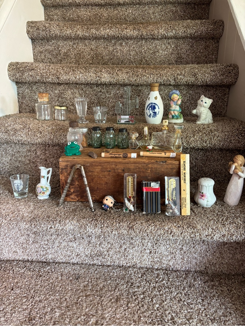 Assorted Vintage Glass Bottles & Small Collectibles Bundle - Clear, Green, White
